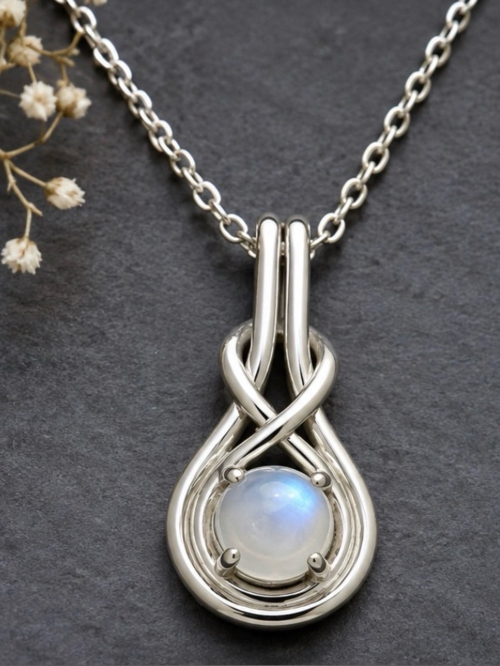 ANGARA Moonstone Infinity Knot Pendant Necklace Sterling Silver Adjustable